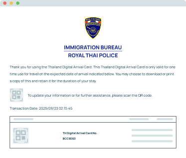 Preview of a Thailand Digital Arrival Card
